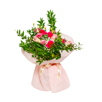 Ανθοδέσμη  Ροζ  Φούξια Τριαντάφυλλα και Μυρτιά